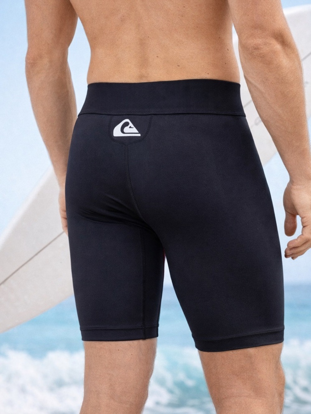 Quiksilver Compression Surf Shorts Black + Red Padded Liner Size M - Picture 2 of 9